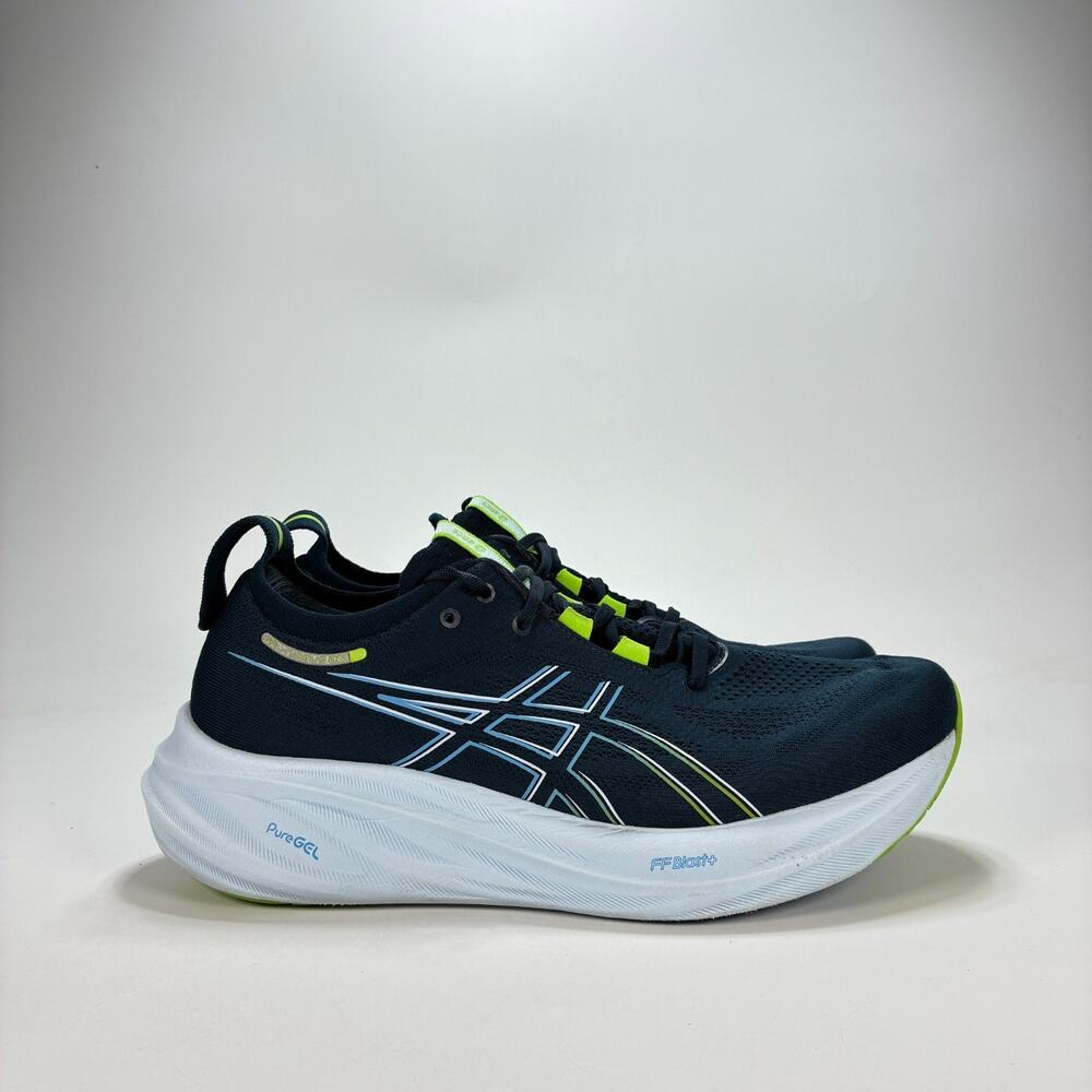 ASICS Gel-Nimbus 26 French Blue Electric Lime Running Shoes 1011B794 Men's Sz 11